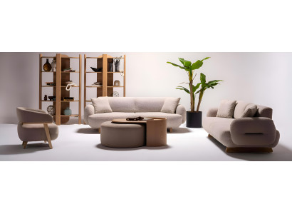 Moderne Beige Wohnzimmer Sofagarnitur Designer 3-Sitzer Textil Möbel