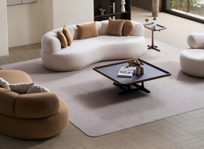 Braun-Weiße Wohnzimmer Couchgarnitur Textilsessel 2x Dreisitzer