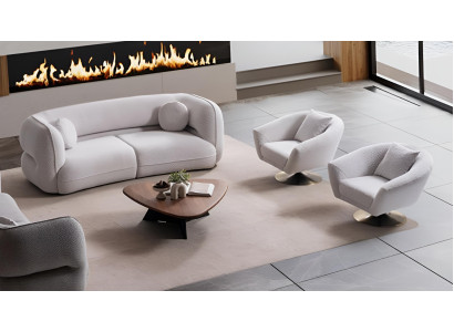 Graue Polstergarnitur Modernes 3-Sitzer Sofa 2x Polstersessel 3tlg