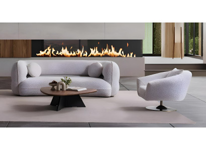 Stilvolle Graue Polstergarnitur Textil Dreisitzer Edler Lehnsessel