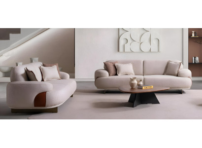 Moderne Beige 2x Dreisitzer Sofas Wohnzimmer Polstercouchen 2tlg