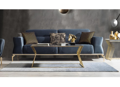 Gold-Beige Couchgarnitur Moderne 3-Sitzer Designer Stoffsofas 2tlg