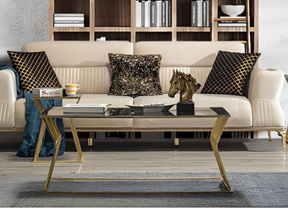 Modernes 2x Sofa 3 Sitzer Set in Beige mit Eleganten Goldakzenten