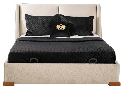 Edles Beiges Doppelbett Schlafzimmer Textilbett Holzgestell Möbel