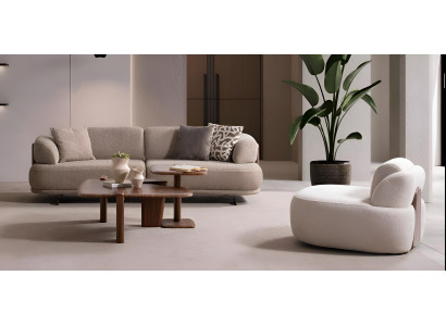 Designer Wohnzimmer Garnitur Beiger Dreisitzer Stilvoller Sessel