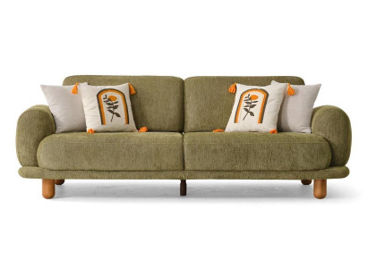 Modernes grünes Sofa mit bunten Kissen – Stilvoll und bequem