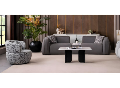 Graue Wohnzimmer Textilgarnitur Stilvoller Polster 3-Sitzer Sessel