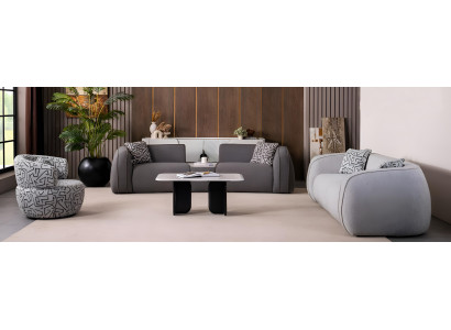 Graues Modernes Wohnzimmer-Set – 3-Sitzer Sofa Sessel & Polstermöbel