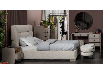 Modernes Schlafzimmer Set Edles Polsterbett Kommode Hocker Spiegel