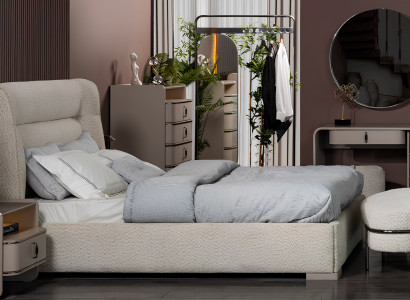 Modernes Schlafzimmer Set Edles Polsterbett Kommode Hocker Spiegel