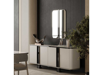 Stilvolles Beiges Sideboard Edler Spiegel Wohnzimmer Anrichte 2tlg