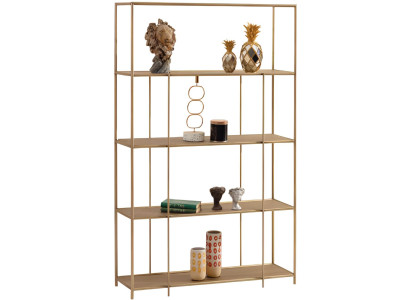 Stilvolles Bücherregal mit goldfarbenem Metallrahmen und Regalböden