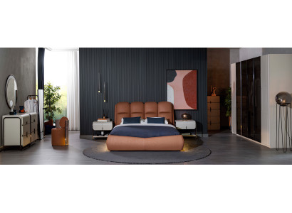 Komplettes Schlafzimmer Set Doppelbett Nachttische Schränke Hocker