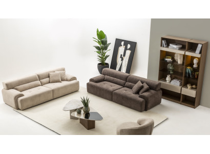 Wohnzimmer-Set mit 2x 4-Sitzer Couchtisch Beistelltisch und Vitrine