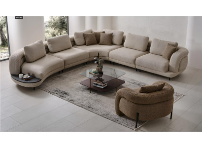 Moderne Wohnzimmergarnitur Beiges Ecksofa Designer Polstersessel