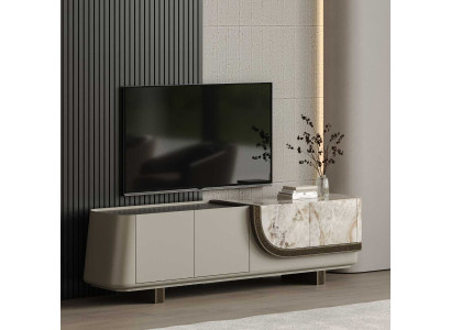 Beiger TV-Lowboard Designer Anrichte Fernsehmöbel Edle Holzkommode