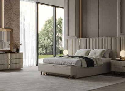 Beige Schlafzimmer Garnitur Doppelbett 2x Nachttische Schminktisch