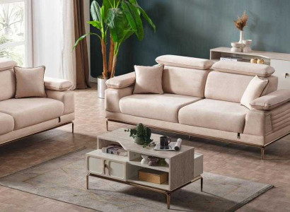 Modernes Beiges Sofa-Set Designer 3-Sitzer Couchen 2x Textilsessel