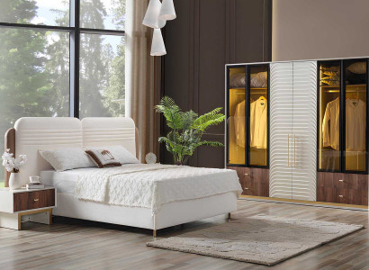 Weiße Schlafzimmer Garnitur Edles Textilbett 2x Nachttische Schrank