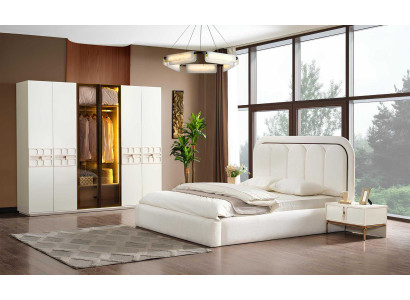 Exklusive Weiße Schlafzimmer Garnitur Textilbett Kleiderschrank Tische