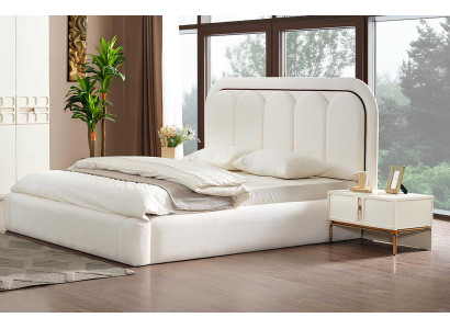 Schlafzimmer-Set: Bett mit weicher Kopfstütze und 2 Nachttische mit Schubladen