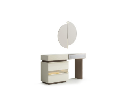 Stilvolles 2-tlg. Schminktisch-Set in Beige mit passendem Spiegel