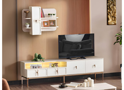 Modernes Set: TV-Lowboard und TV-Regalmit goldenen Akzenten