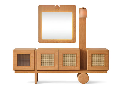 Kommode mit Spiegel und LED-Lampe im modernen Holzdesign Hochwertig Möbel