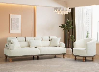 Weiße Wohnzimmer Textilgarnitur Designer Polstercouch Einzelsessel