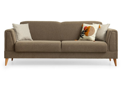 Taupe Wohnzimmer Polstercouch Designer 3-Sitzer Sofa Holzgestell