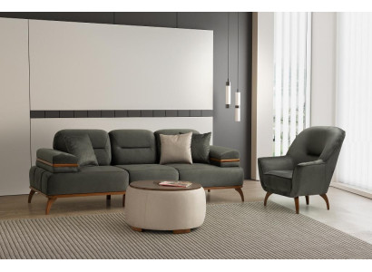 Exklusives Wohnzimmer Textil-Set Designer 3-Sitzer Polstersessel