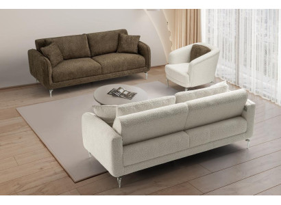 Braun-Beige Wohnzimmer Sofagarnitur Designer Polstersofas Sitzmöbel