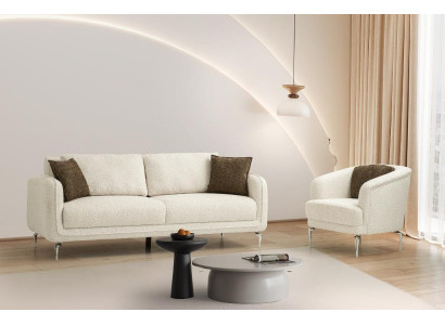 Weiße Wohnzimmer Sitzmöbel Stilvoller 3-Sitzer Loungesessel 2tlg