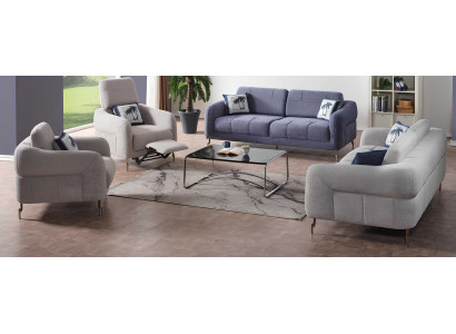 Blau-Graue Wohnzimmer Couchgarnitur Stilvolle Polstersofas 2x Sessel