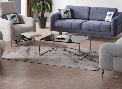 Blau-Graue Wohnzimmer Couchgarnitur Stilvolle Polstersofas 2x Sessel