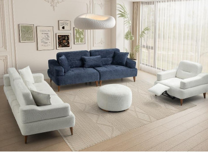 Blau-Weiße Couchgarnitur Designer Polstersofas Moderne Textilcouchen