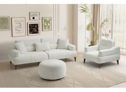 Weiße Wohnzimmer Couchgarnitur Designer Polstersofa Textilsessel