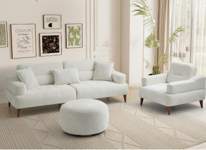 Weiße Wohnzimmer Couchgarnitur Designer Polstersofa Textilsessel