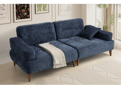 Modernes Blaues 3-Sitzer Sofa Stilvolle Wohnzimmer Textilcouch 3-er