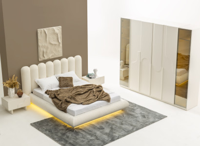Modernes 4-teiliges Schlafzimmer-Set mit Bett Nachttischen und Schrank