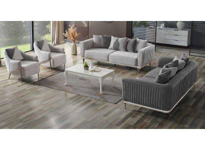 Wohnzimmerset mit zwei 3-Sitzer Sofas und Sesseln im eleganten Design