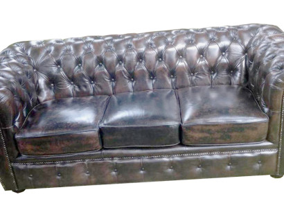 CHESTERFIELD SOFA 3 SITZER LEDERSOFA COUCH POLSTER GARNITUR TROBAY NEU