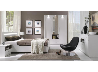 KOMPLETTES  SCHLAFZIMMER SET SCHRANK BETT BETTEN MIT  LED NEU  KOMMODE NEW YORK