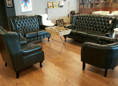 Chesterfield Sofagarnitur Couch Polster 4tlg Set Echtes Rindsleder Top Qualität