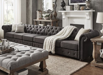 XXL Big Sofa Couch Chesterfield 480cm Polster Sofas 9 Sitzer Leder Textil  #265