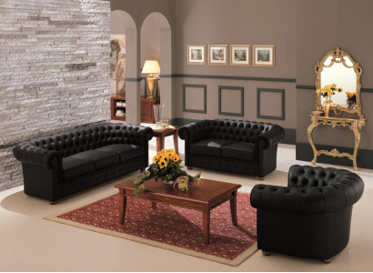 Chesterfield Couch Polster Sofas Klassische Leder Sofagarnitur 3+2+1 Sitzer - 27