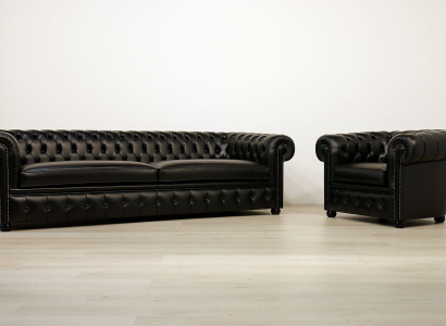 Chesterfield Design Luxus Polster Sofa Couch Sitz Garnitur Leder Textil Neu #C11