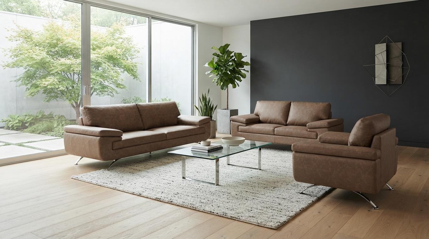 Zwei Dreisitzer Sofas Sessel Kunstleder Polstermöbel Wohnzimmer Modern