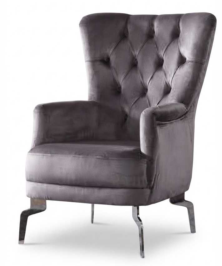 Stilvoller Grauer Sessel Samt Hoher Rückenlehne Eleganten Metallbeinen