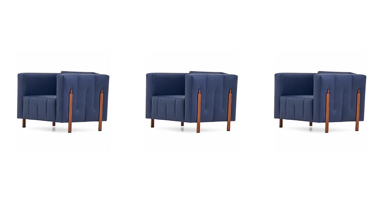 Drei Sessel Kunstleder Blau Modern Elegant Komfortabel Wohnzimmer